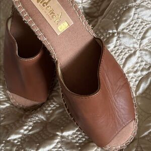 Brown Leather Espadrille Slides
